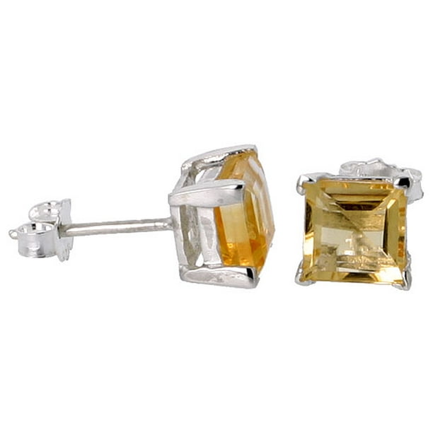 Sterling Silver Basket Set Genuine Citrine November Birthstone Stud Earrings Sterling Silver Basket Set Genuine Citrine November Birthstone Stud Earrings